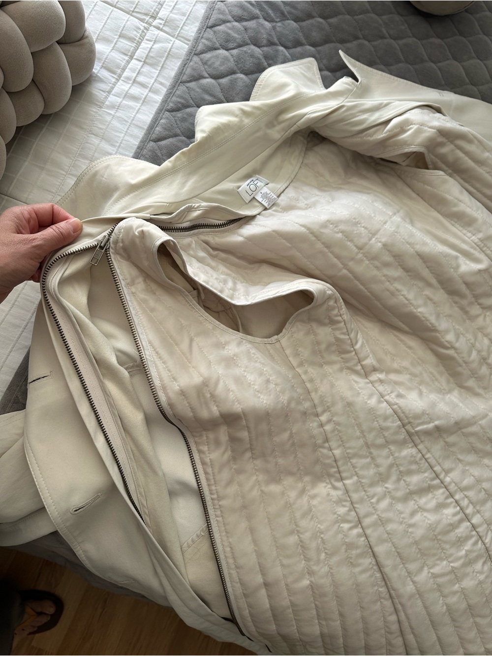 LOFT Cream Double-Breasted Trench Coat with Belt - Picture 9 of 13